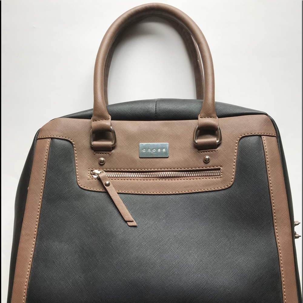 CROSS leather zip shoulder bag purse black brown